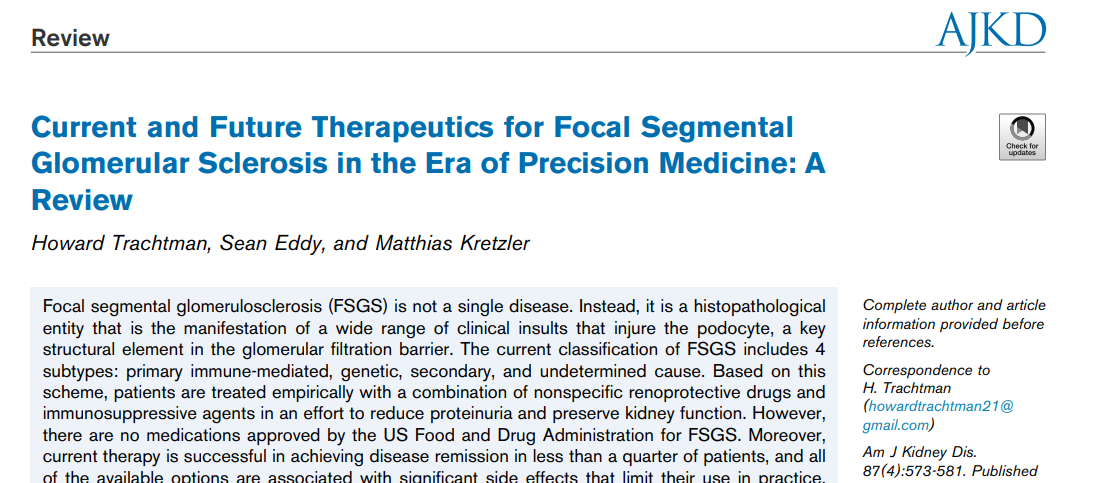 Terapias actuales y futuras para la glomeruloesclerosis focal y segmentaria en la era de la medicina de precisión