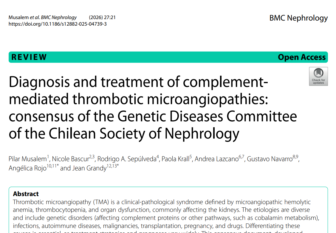 Comité de Enfermedades Genéticas publica Consenso sobre MAT-MC en BMC Nephrology